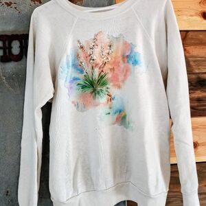 Vintage Cream Floral Watercolor Pullover Sweatshirt